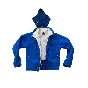 Patagonia Jacket Mens Blue Size L Sherpa Lined Packable Hood 80's Fusion Vintage